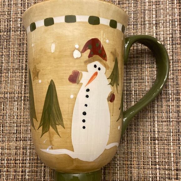 Sonoma Lifestyle Snowman Footed Pedestal Coffee Mugs Christmas Holiday Set of 2 - Picture 3 of 12